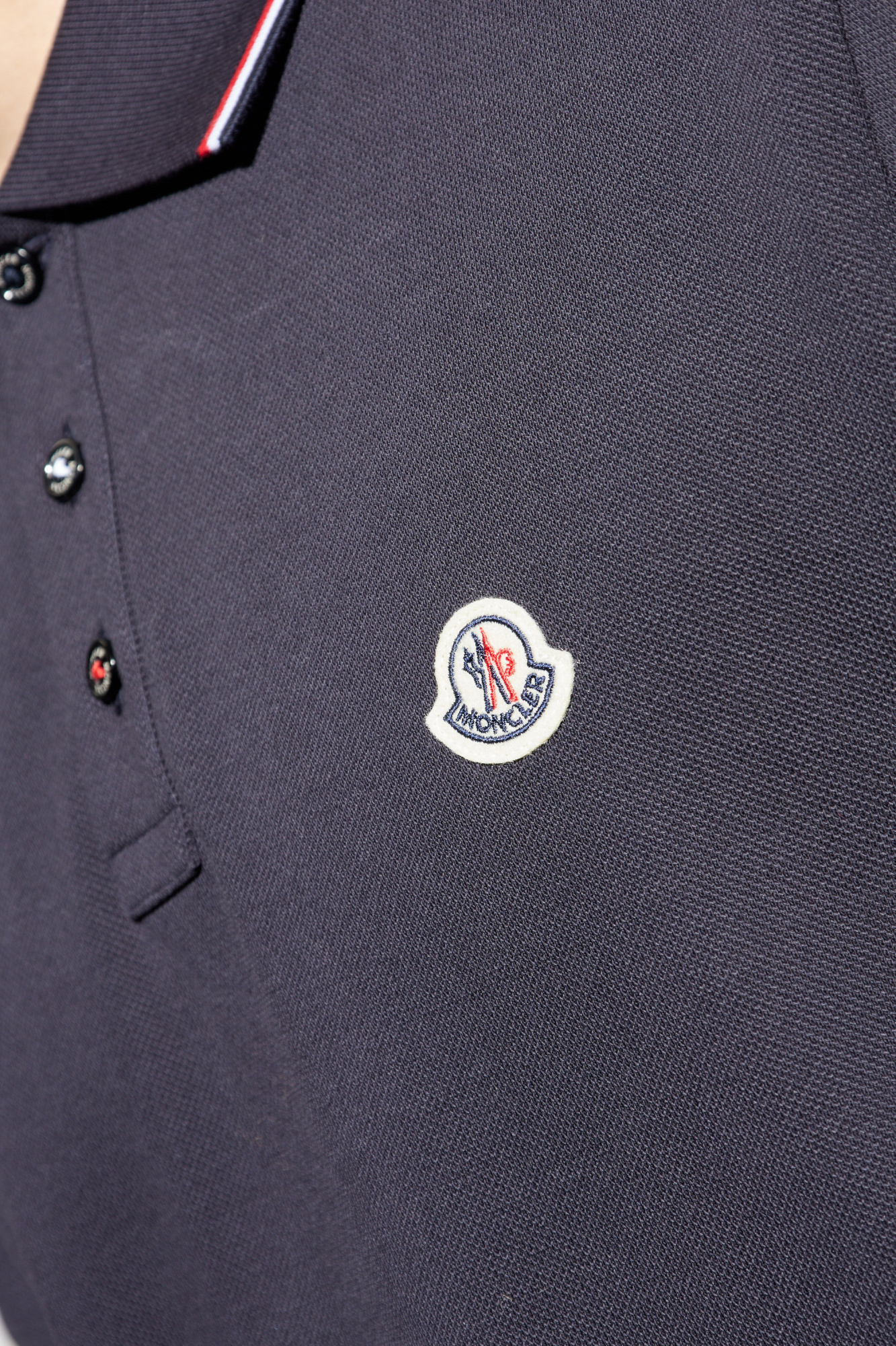 トップス MONCLER navy polo shirt Moncler logo-patch Cotton Polo Shirt | Blue | FARFETCH CA